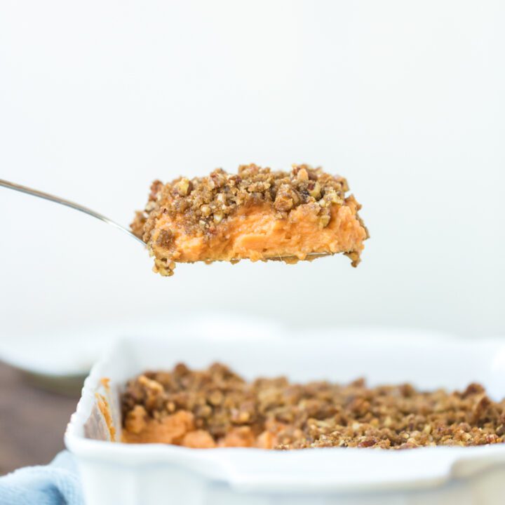 Sweet Potato Casserole with nut crumble topping