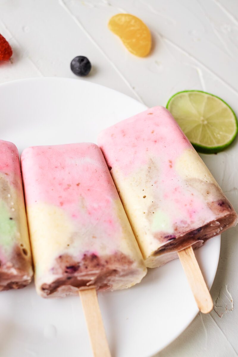 Rainbow Popsicles made with fresh Fruit and Yogurt