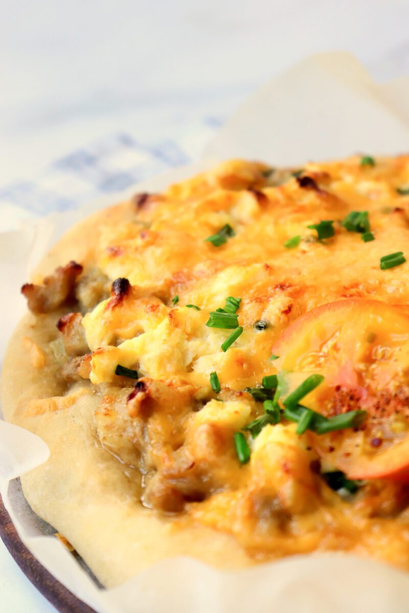Breakfast Pizza with Eggs and Sausage Gravy