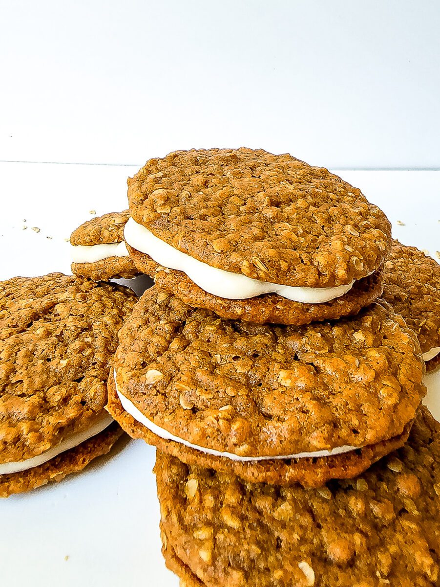 Oatmeal Cookies filled with cream cheese and butter icing
