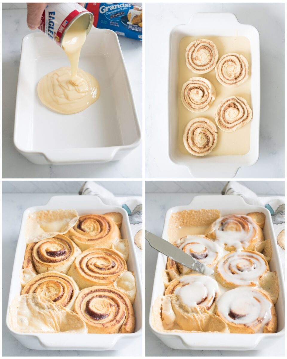 upgrading canned cinnamon rolls with sweetened condensed milk as seen on tik tok