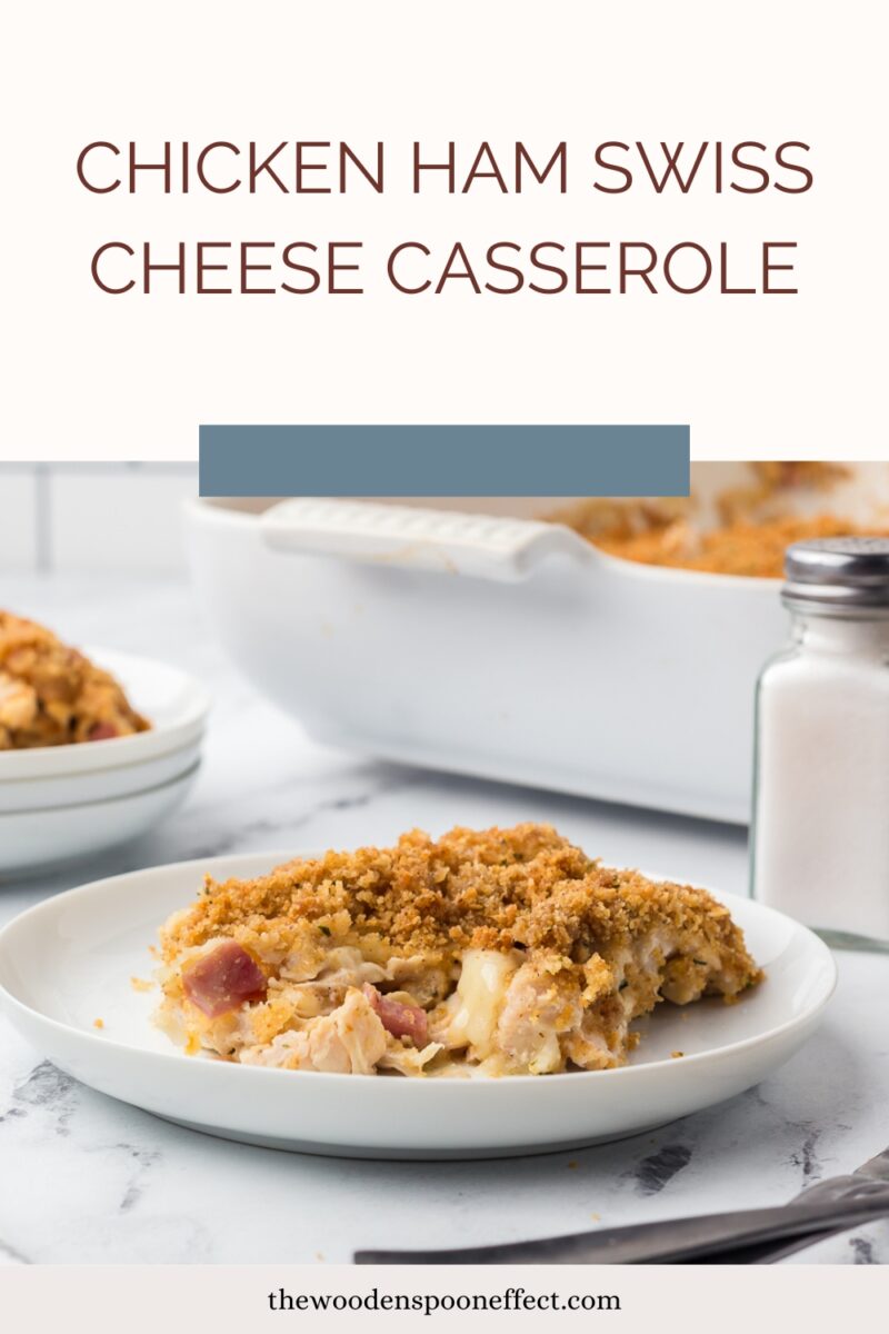 Comfort Casserole made with Shredded Chicken, Chopped Ham & Swiss cheese