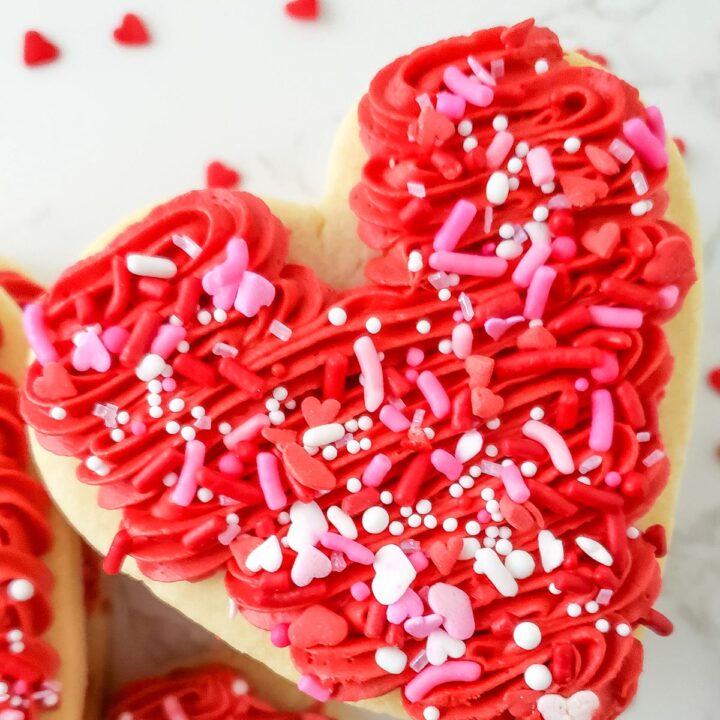sugar cookies in heart shape made with the sugar substitute, Swerve.