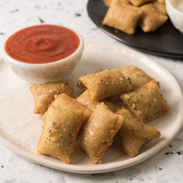 Pizza Rolls made in the air fryer with a special Italian sauce added after cooking!