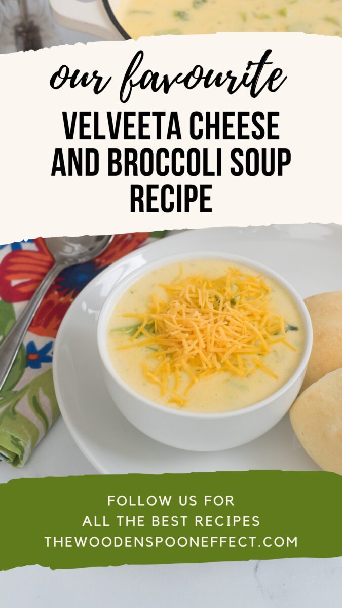 Homemade soup made with broccoli and velveeta cheese