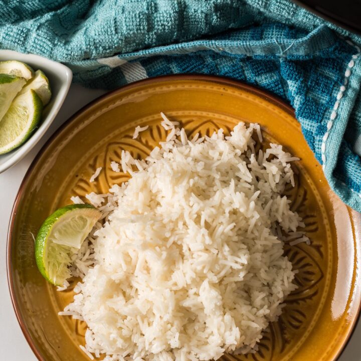 Basmati rice cooked with coconut milk in a slow cooker/ crock pot