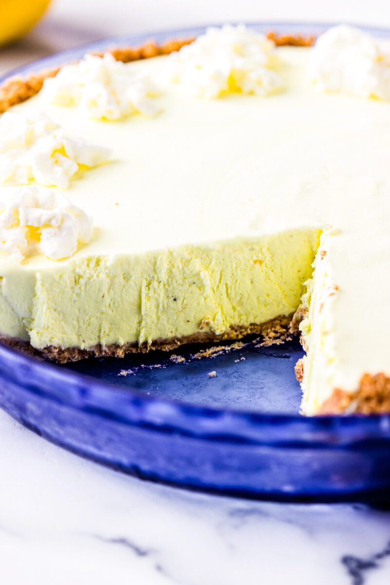 Frozen Dessert Pie made with lemonade, cool whip and ice cream.