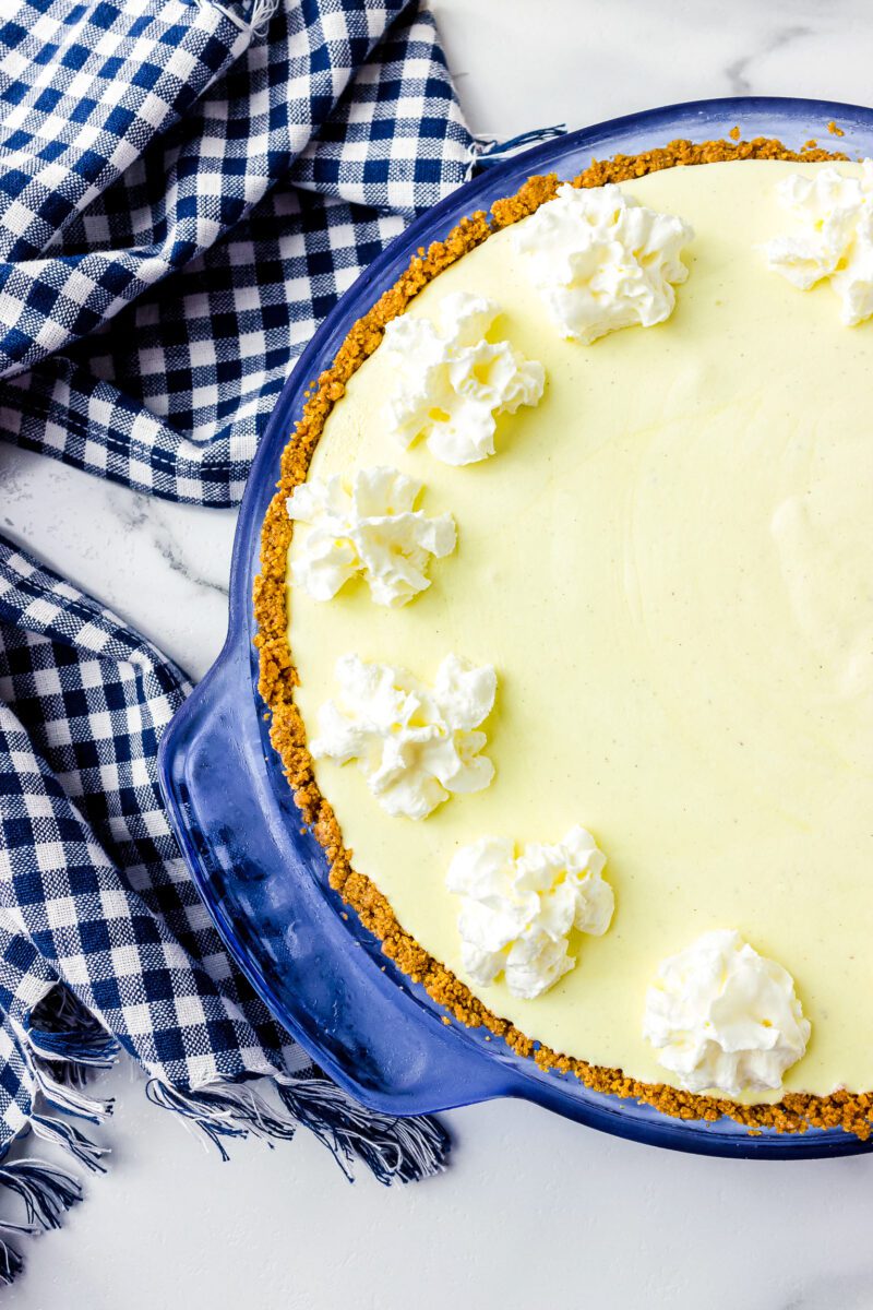 Frozen Dessert Pie made with lemonade, cool whip and ice cream.