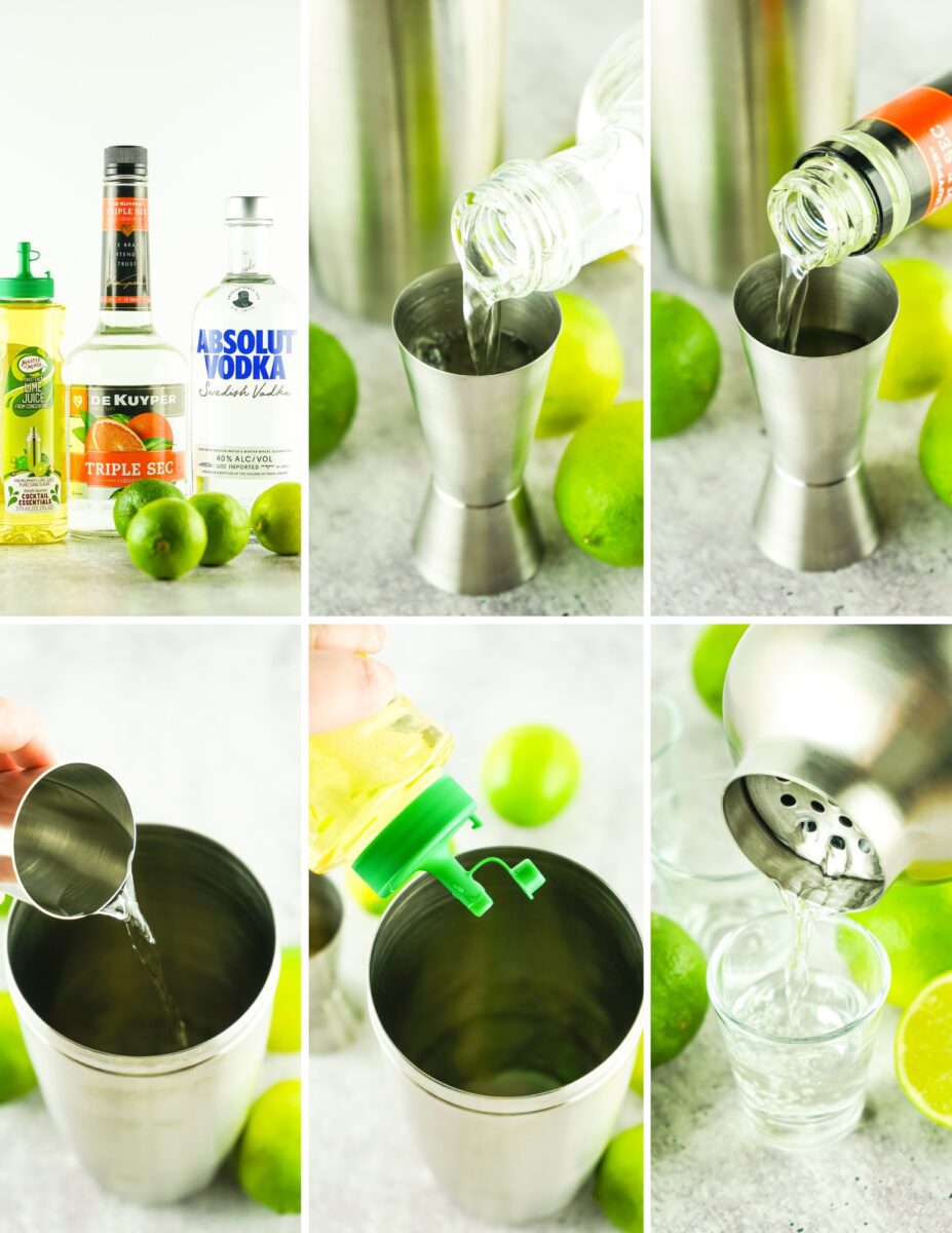Easy alcohol shots made with vodka, triple sec and lime juice