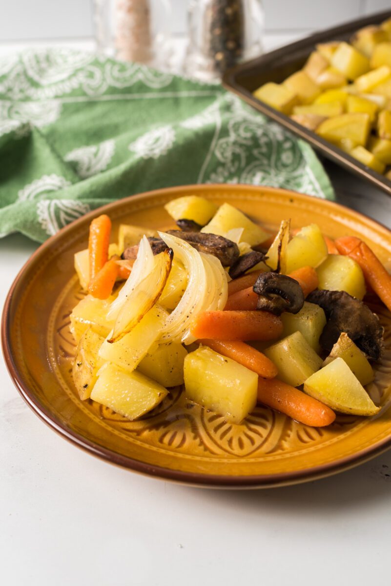 Sheet Pan Vegetables, Potatoes, Carrots, Onions and Mushrooms