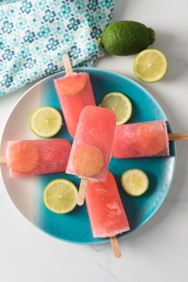 Plate of popsicles made with Rancho La Gloria Margarita Wine Cocktail