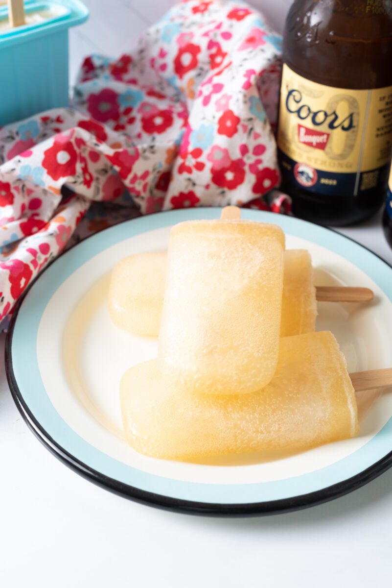 Popsicles made from Coors Beer on a plate 
