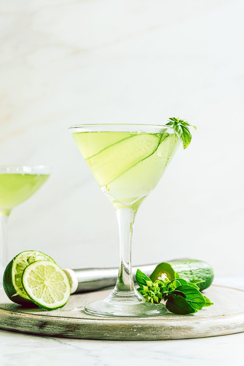 Martini made with cucumber and basil