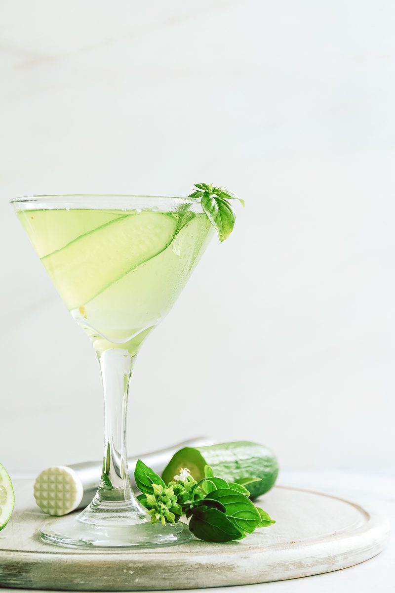 Martini made with cucumber and basil