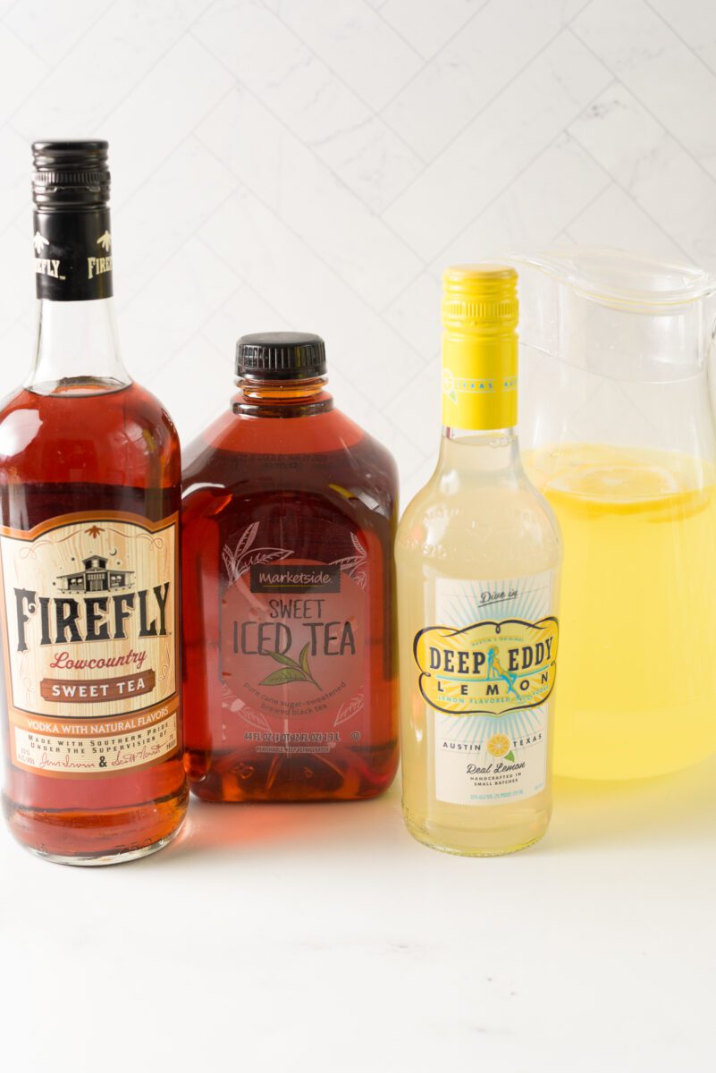 Arnold Palmer Drink Made with Sweet Tea, Sweet Tea Vodka, Lemonade and Lemon Vodka blended with Ice to make a Frozen Drink