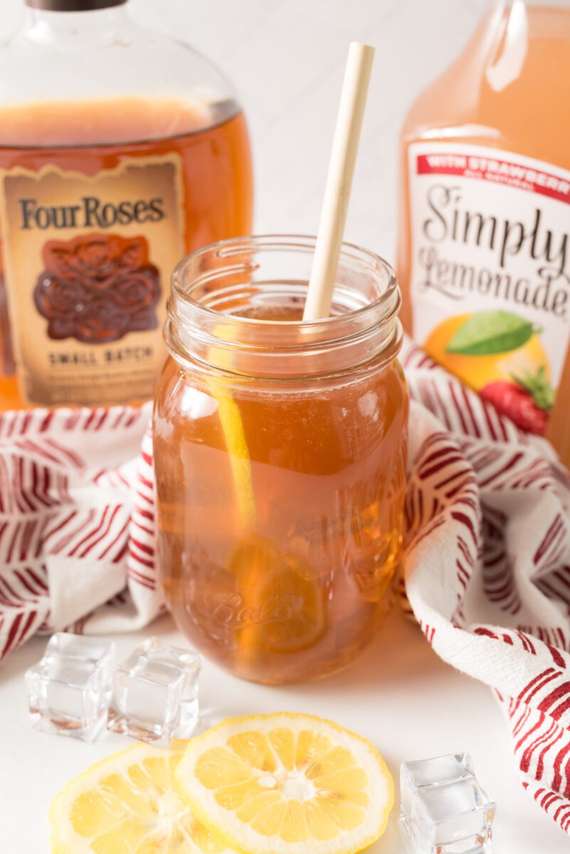 Classic Arnold Palmer Drink made with Strawberry Lemonade and adding a splash of Bourbon