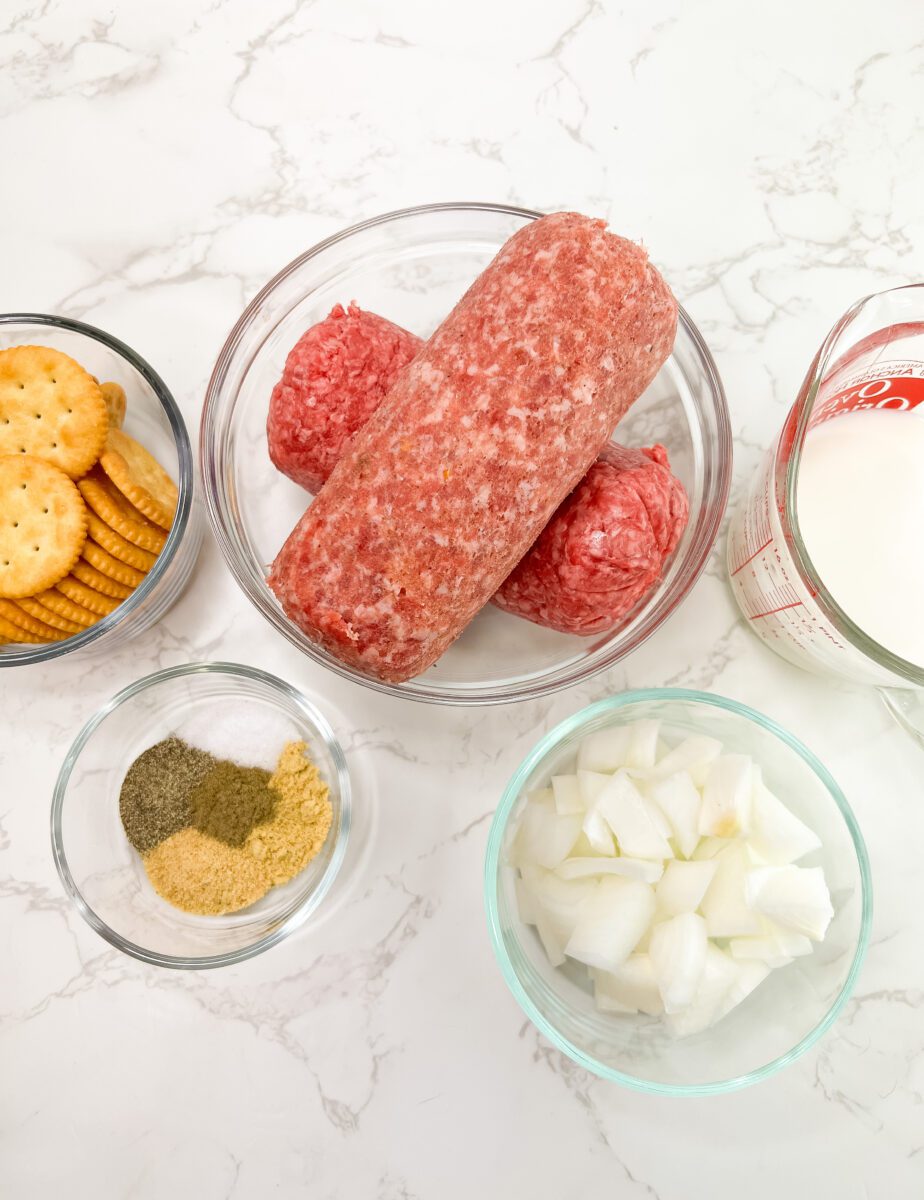 Ingredients for sausage and beef meatloaf